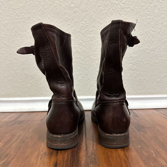 FRYE Veronica Short Boots Dark Brown Leather Motorcycle Rider - Picture 7 of 12